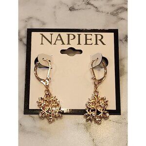 NAPIER Gold Tone Crystal Leaf Drop Earrings Lever Back Closure New With Tags
